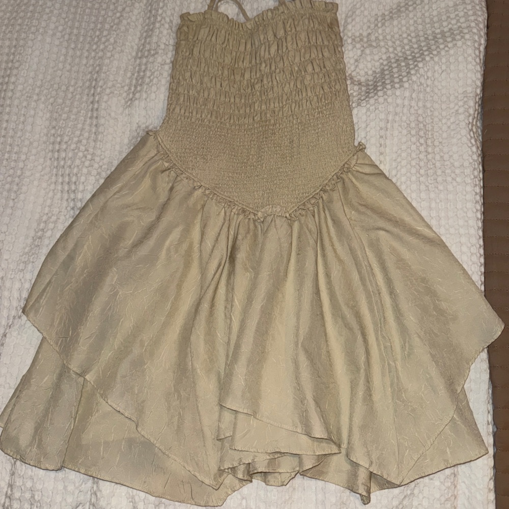 Urban outfitters babydoll ruffle adjustable strap cream dress summer